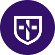 A purple circle hosts a white shield bearing a cross and the letter N, symbolizing the vibrant Newman Center's dedication to shaping ministry colleges.