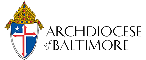 Logo of the Archdiocese of Baltimore with a shield featuring a cross and crown, symbolizing its deep connection to Catholic youth groups.