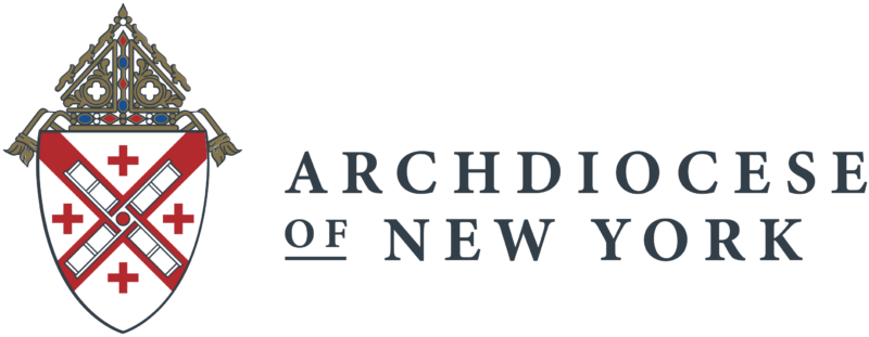 Logo of the Archdiocese of New York featuring a shield with red crosses and keys, topped with an ornate headpiece, alongside the text Archdiocese of New York. This emblem symbolizes the rich heritage shared with numerous Catholic colleges and Newman ministry communities.