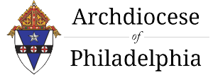 The logo of the Archdiocese of Philadelphia showcases a coat of arms with a cross and a star, alongside the text "Archdiocese of Philadelphia," symbolizing its commitment to Catholic youth groups and ministry colleges.