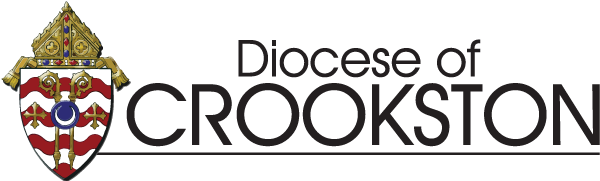 Logo of the Diocese of Crookston featuring a heraldic shield with a crescent and crosses under a bishop's mitre, reflecting its dedication to fostering Catholic youth groups. The text "Diocese of Crookston" accompanies this symbol of spiritual growth and community.