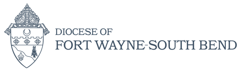 Logo of the Diocese of Fort Wayne-South Bend featuring an ornate crest with religious symbols, reflecting its close ties to Catholic colleges and vibrant Catholic youth groups in the community.