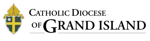 Logo of the Catholic Diocese of Grand Island, featuring a crest with a cross, star, and mitre, representing its vibrant ministry colleges and strong connection to Catholic youth groups.