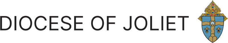 Logo of the Diocese of Joliet, featuring text and a detailed coat of arms, symbolizing its vibrant Catholic youth groups.