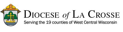 The logo of the Diocese of La Crosse, adorned with a shield featuring a cross and waves, proudly declares "Serving the 19 counties of West Central Wisconsin," reflecting its commitment to fostering Catholic youth groups.