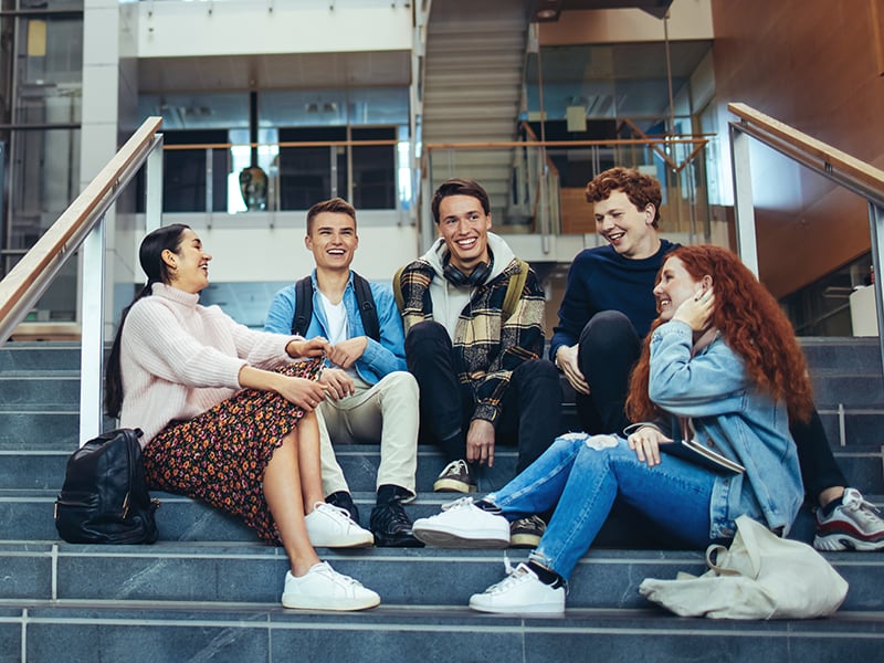 Students congregate on steps